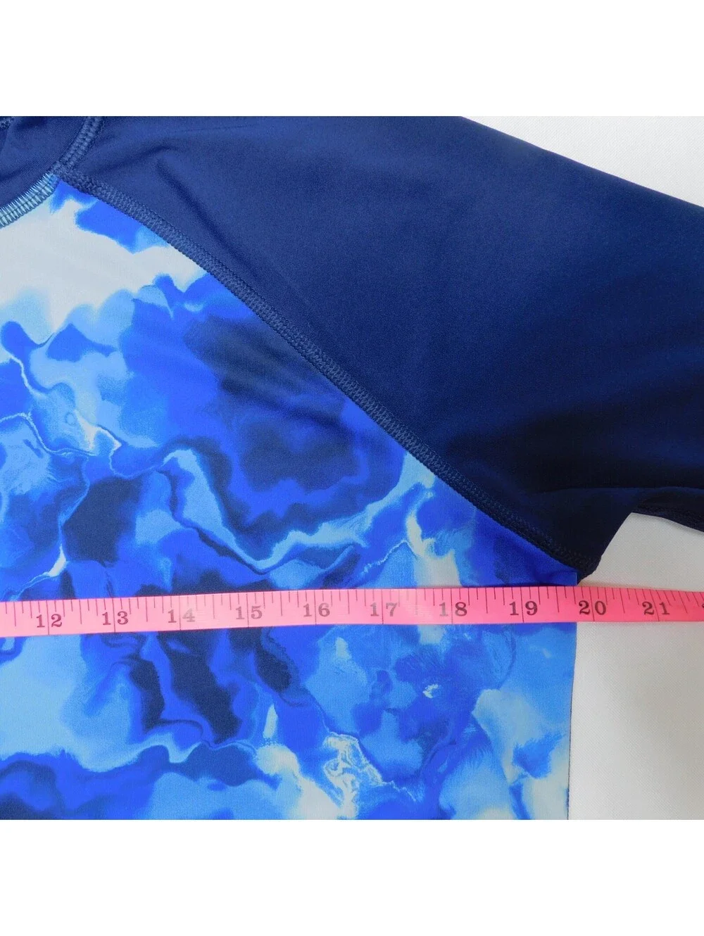Lands End Rash Guard Shirt Boys XXL 18 20 Blue Camo Short Sleeve Swim Top